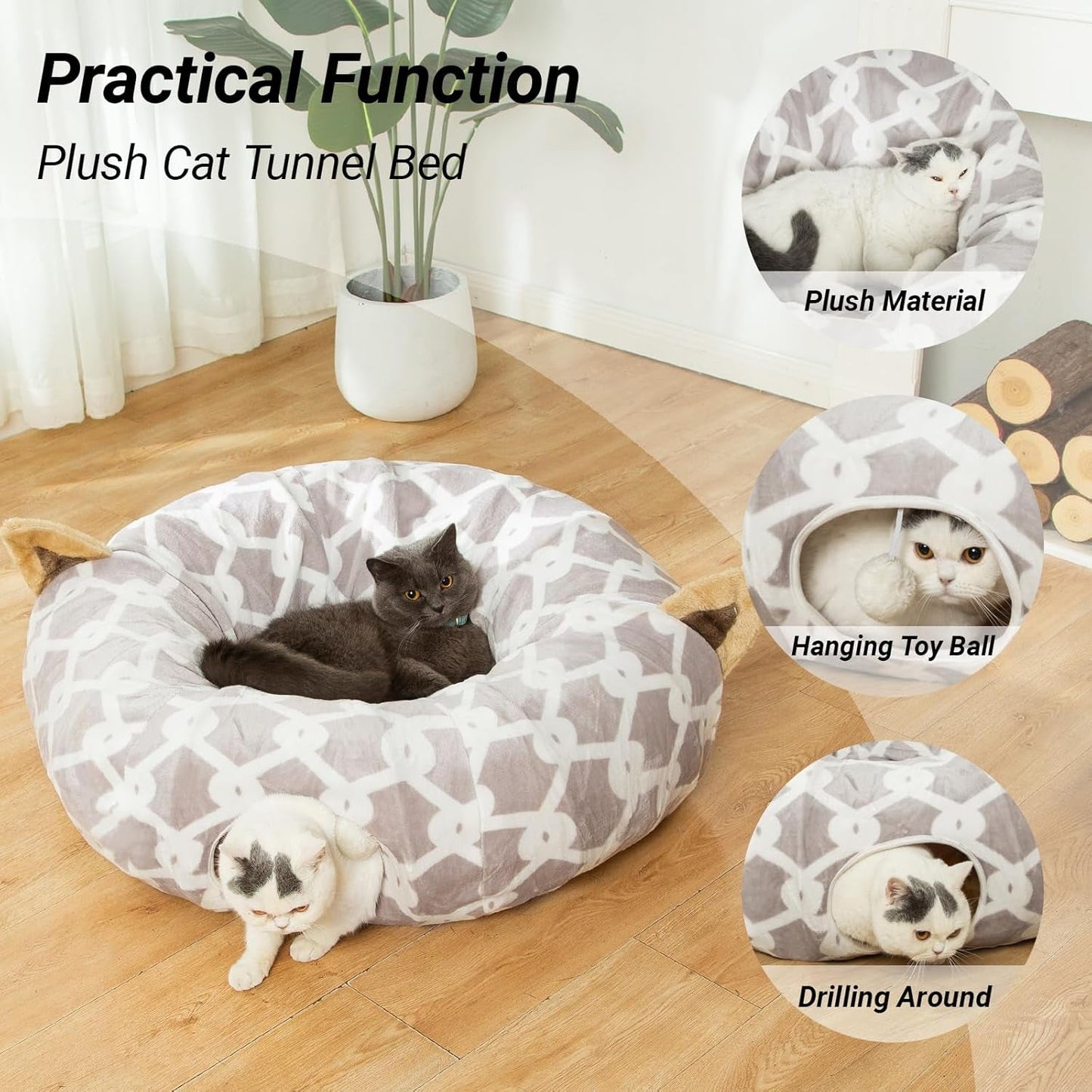 Plush Cat Tunnel Bed – Cozy Play Tunnel & Lounging Spot for Cats and Small Pets