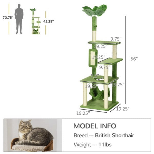 Triple Level Cat Tree Tower with Hammock and Scratch Posts