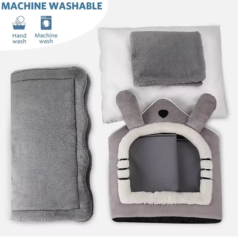 Plush Indoor Cat House – Private, Cozy Pet Bed with Removable Cushion for All-Season Comfort
