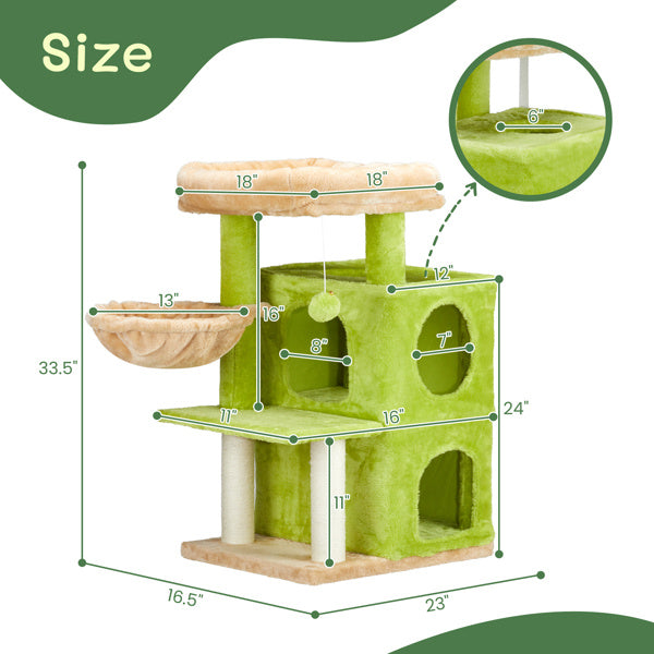3-inch Yellow-green Speaker-shaped Double-layer Cat House Hammock Cat Bed