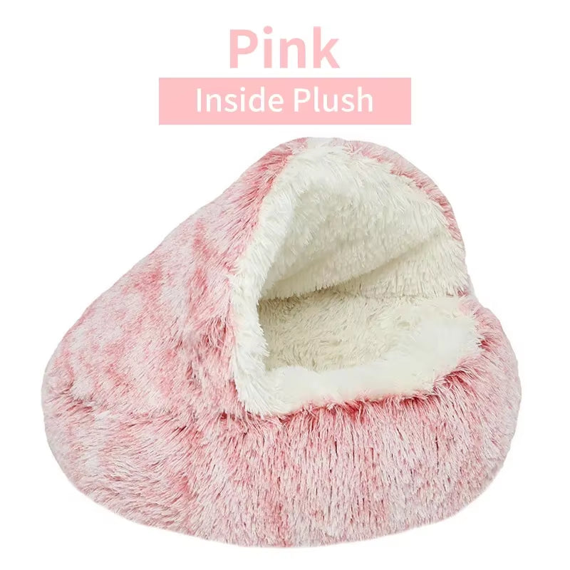 Overstuffed, plush pet bed with a fluffy interior