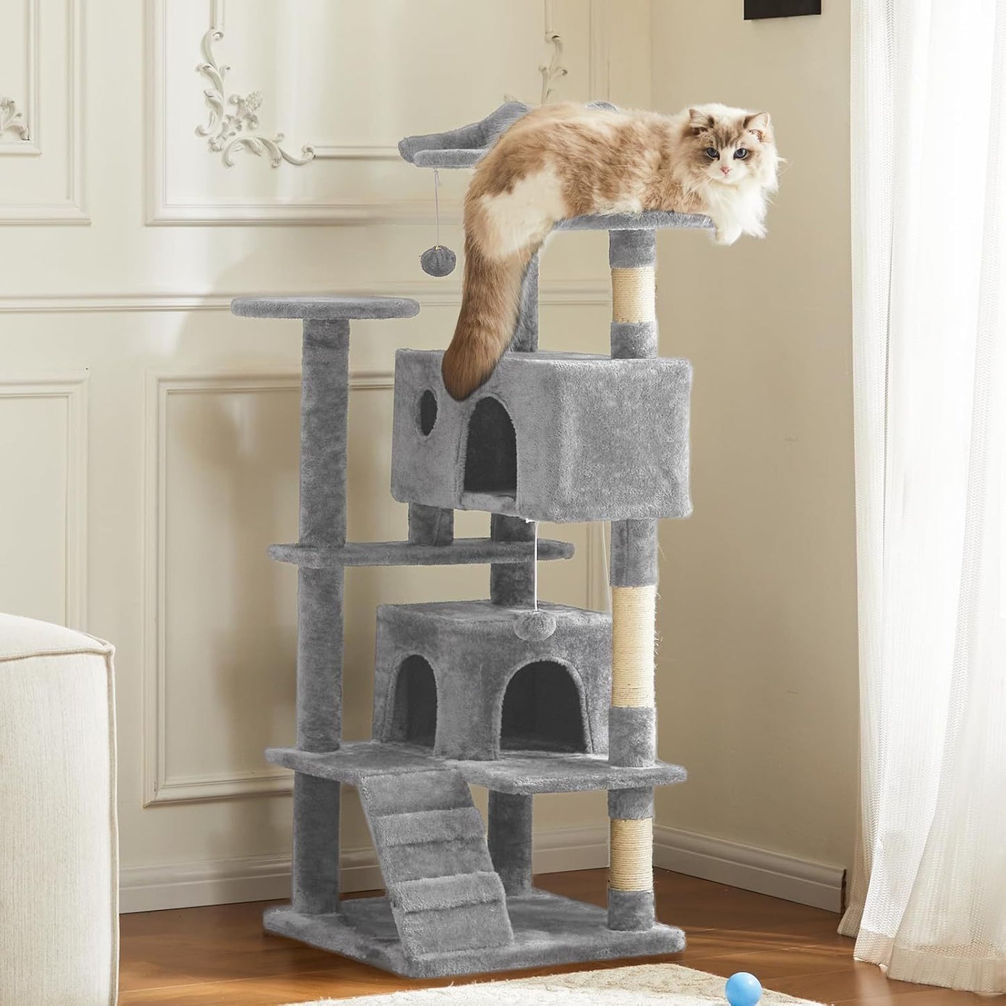Pink Cat Tree Tower - Multi-level With Sisal Grab Post, Indoor Cat Apartment