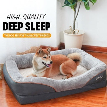 dog laying on a dog bed