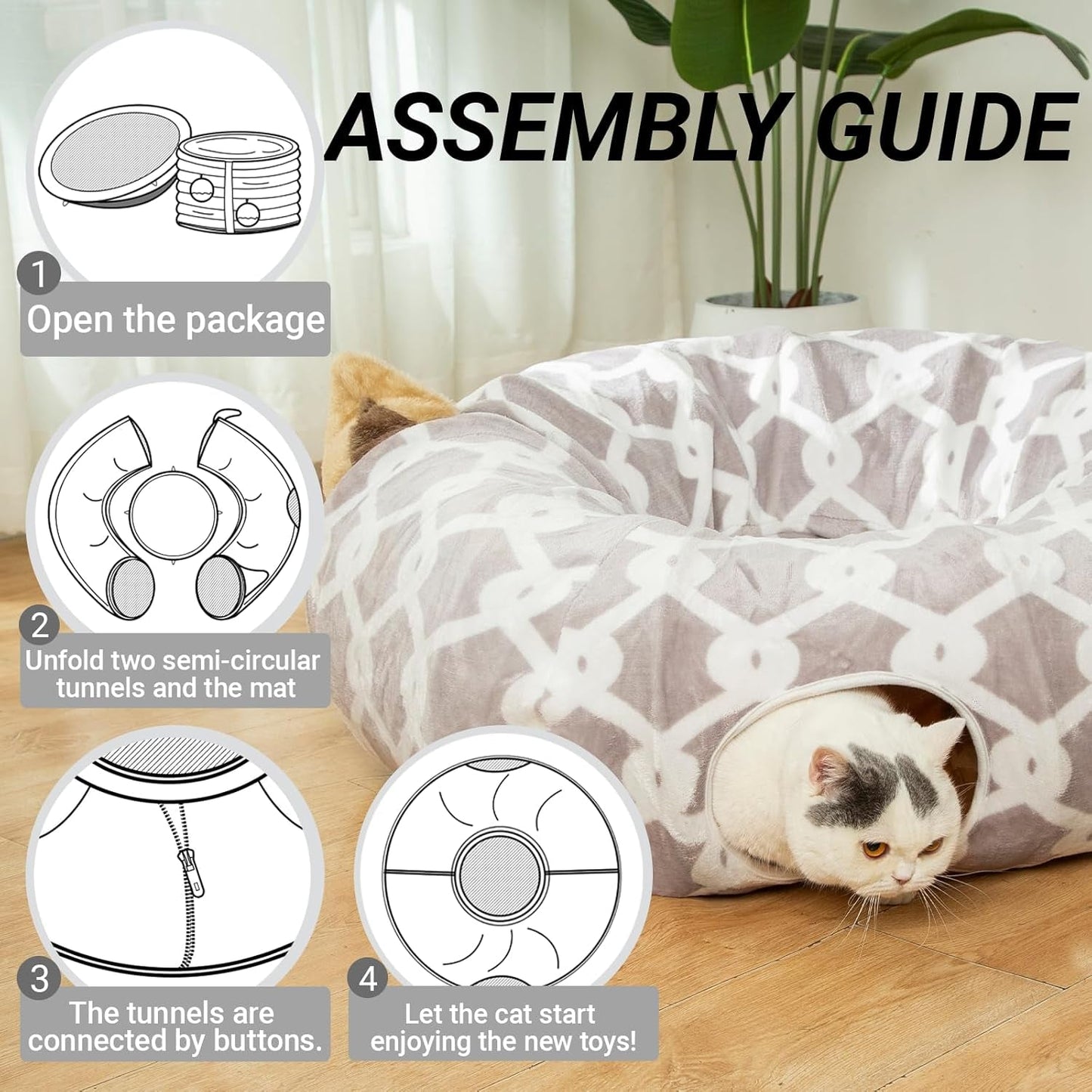 Plush Cat Tunnel Bed – Cozy Play Tunnel & Lounging Spot for Cats and Small Pets