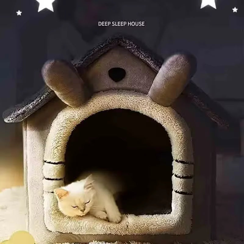 Plush Indoor Cat House – Private, Cozy Pet Bed with Removable Cushion for All-Season Comfort