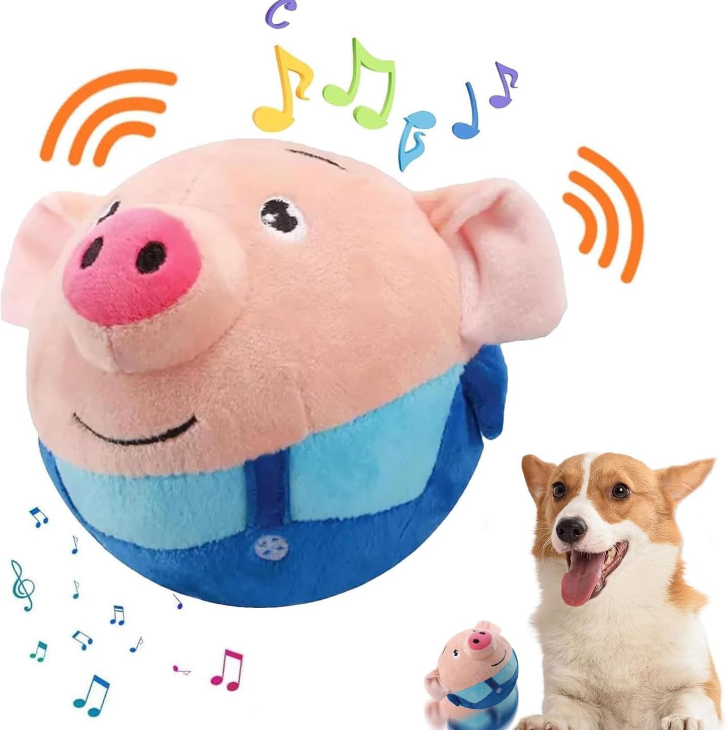 Close-up of self-moving dog ball – soft plush cover and motion-activated technology