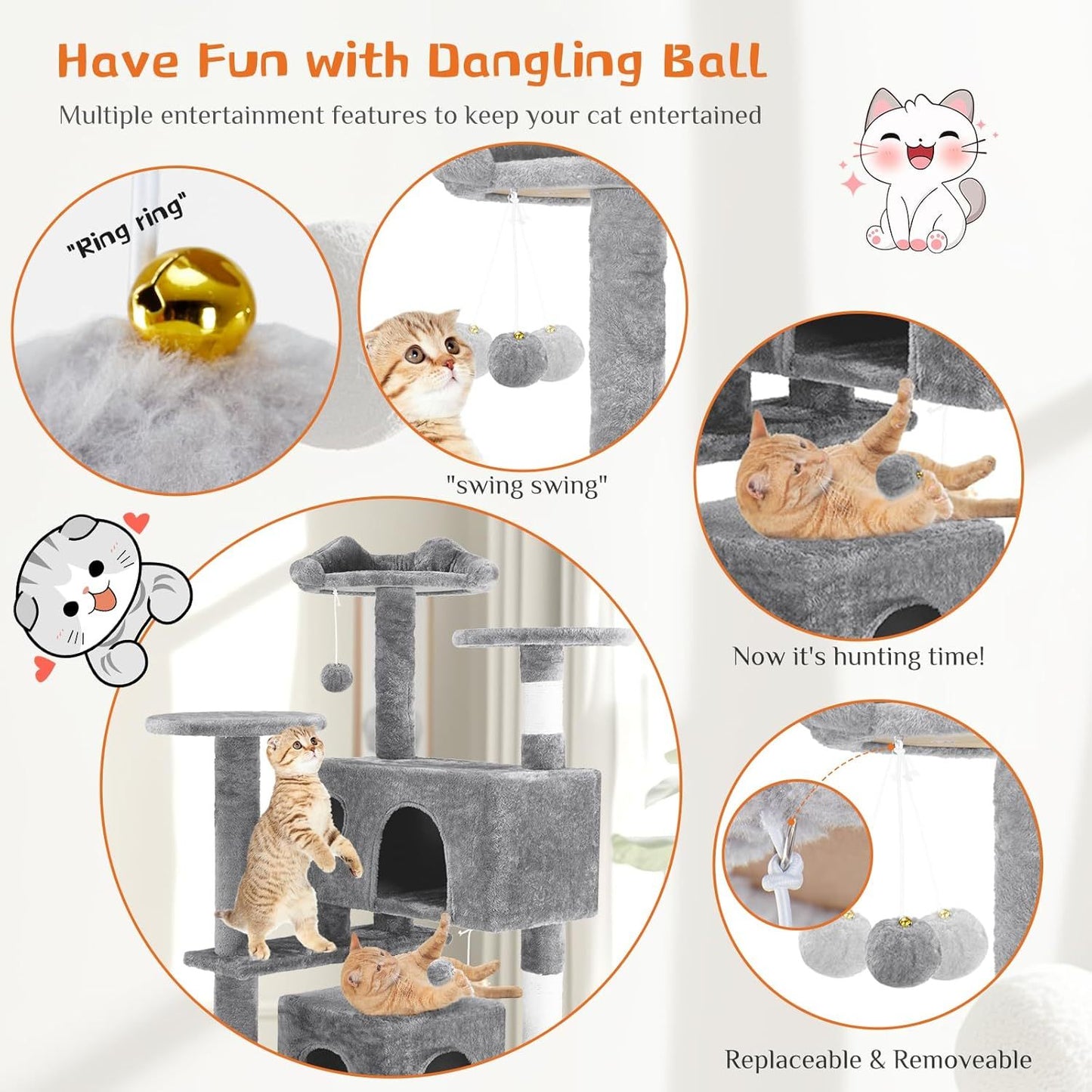 Pink Cat Tree Tower - Multi-level With Sisal Grab Post, Indoor Cat Apartment