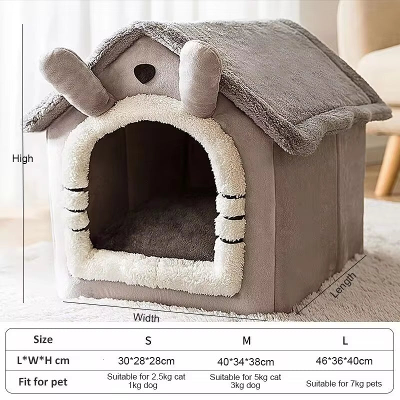 Plush Indoor Cat House – Private, Cozy Pet Bed with Removable Cushion for All-Season Comfort