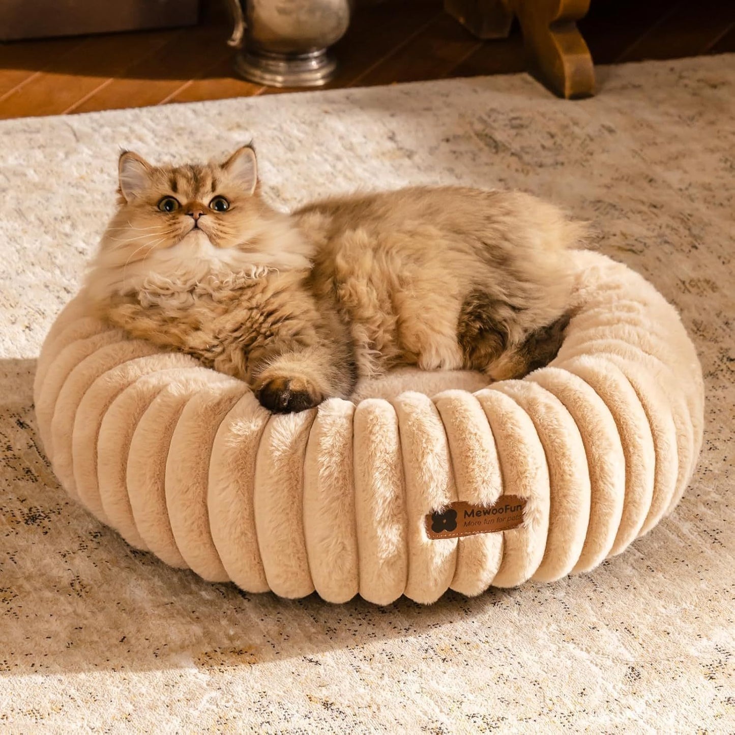 MEWOOFUN Cozy Donut Dog Calming Bed Plush, Durable Anxiety Relief