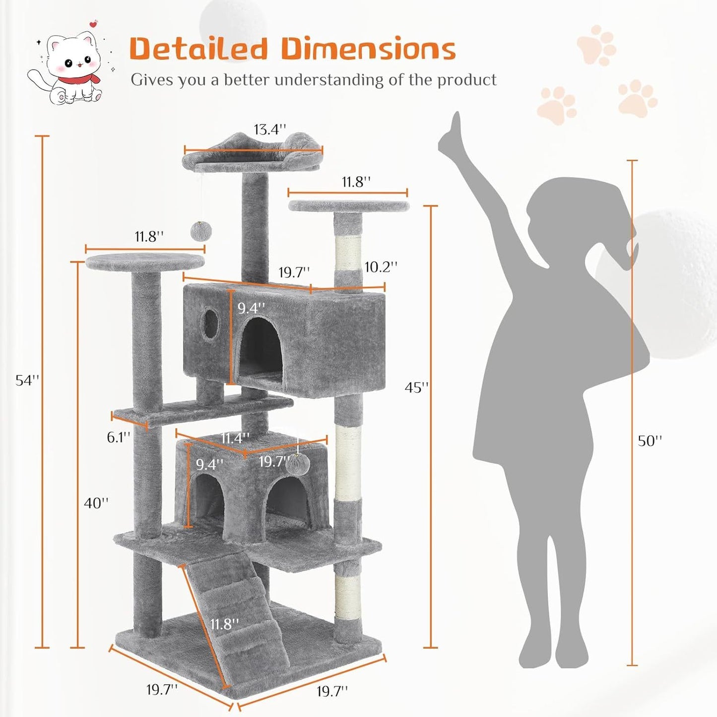 Pink Cat Tree Tower - Multi-level With Sisal Grab Post, Indoor Cat Apartment