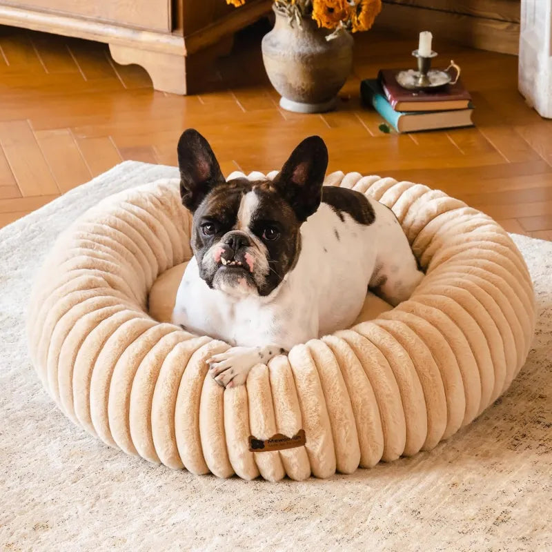 MEWOOFUN Cozy Donut Dog Calming Bed Plush, Durable Anxiety Relief