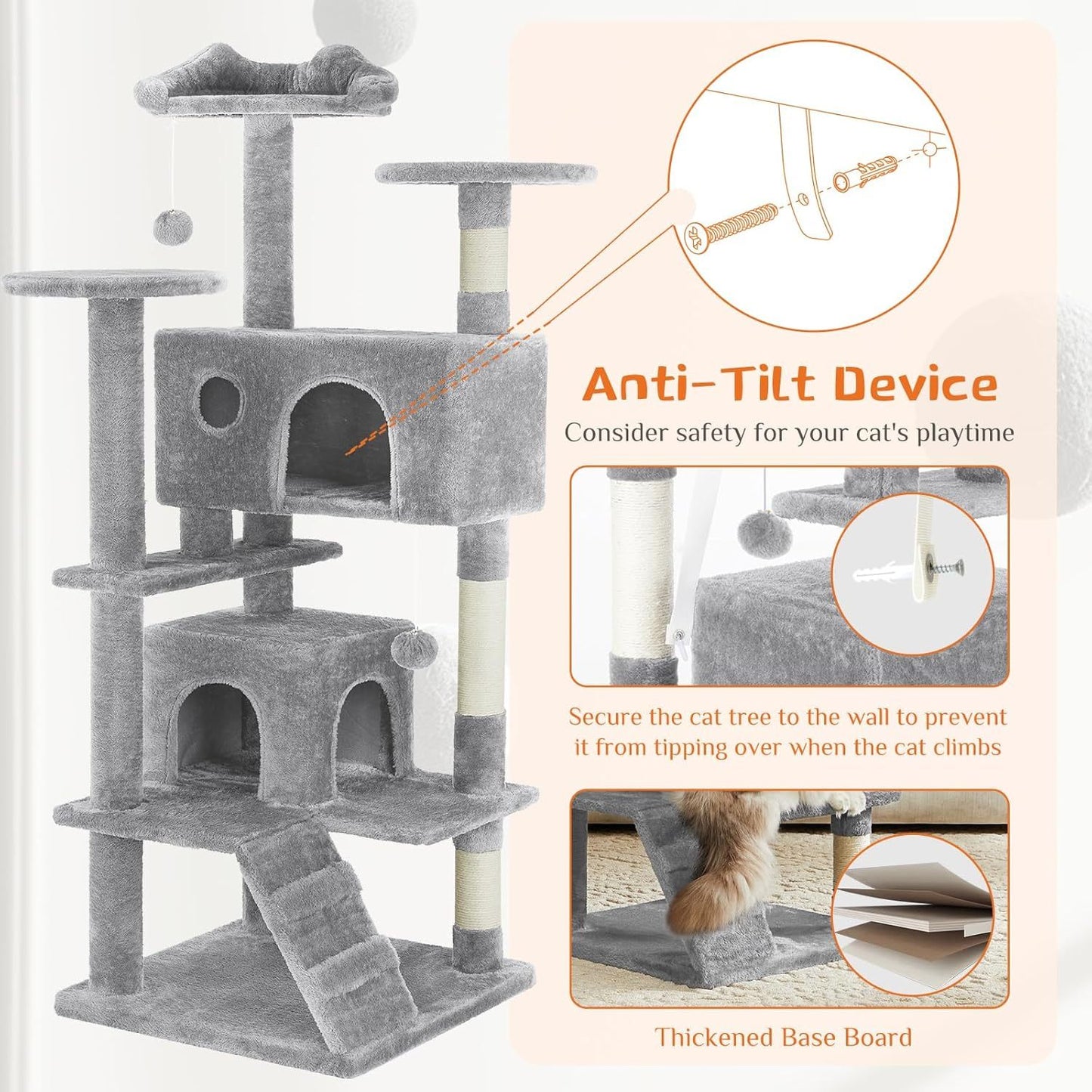 Pink Cat Tree Tower - Multi-level With Sisal Grab Post, Indoor Cat Apartment