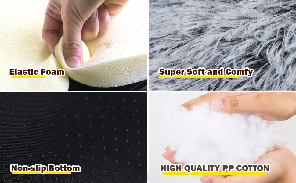 Overstuffed, plush pet bed with a fluffy interior