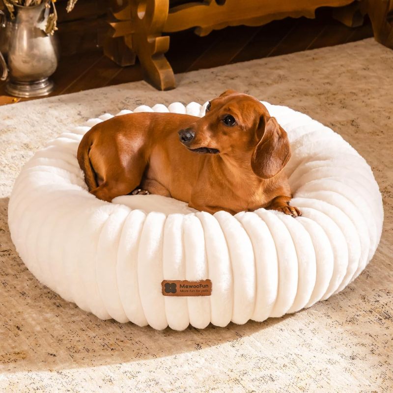 MEWOOFUN Cozy Donut Dog Calming Bed Plush, Durable Anxiety Relief
