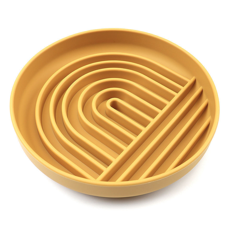 yellow slow feeder dog bowl