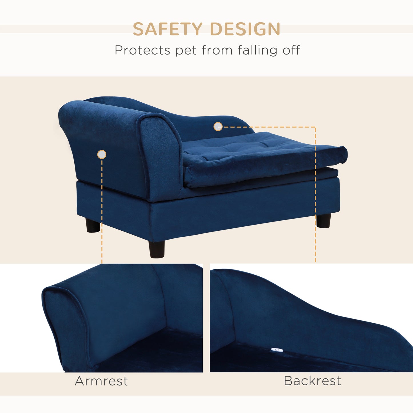 PawHut Luxury Small Dog Sofa Bed with Hidden Storage - Blue