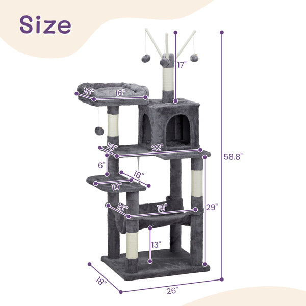 57 Inch Cat Climbing Frame – Multi-Level Tower with Condo