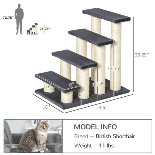 PawHut Pet Steps with Sisal Posts – Climbing Tree for Cats & Dogs