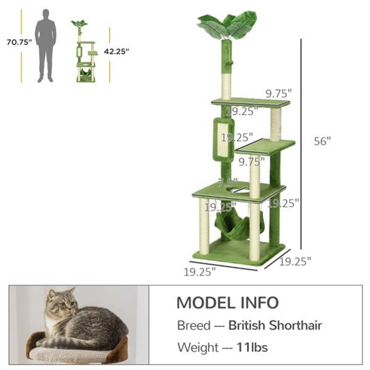 Triple Level Cat Tree Tower with Hammock and Scratch Posts