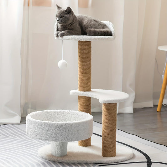 Multi-layer Cat Tree Indoor Cat Furniture With Scratching Post And Interactive Ball Toy
