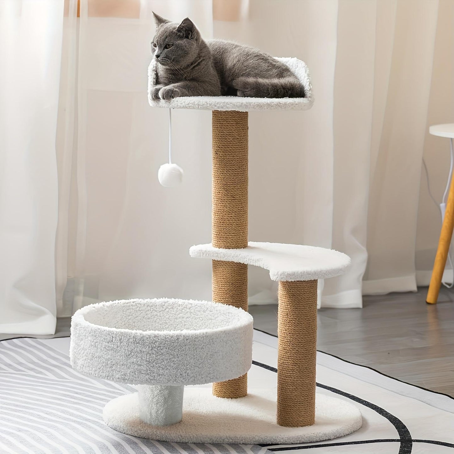 Multi-layer Cat Tree Indoor Cat Furniture With Scratching Post And Interactive Ball Toy