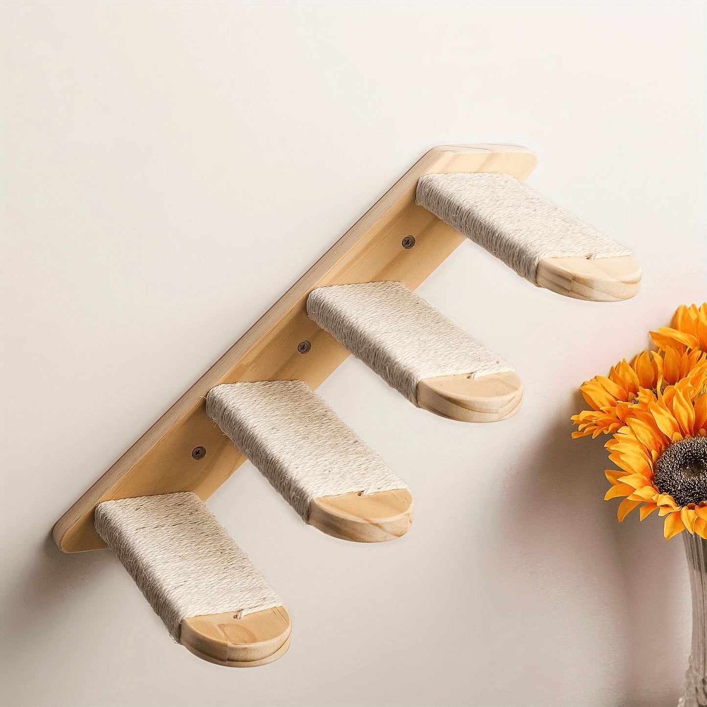 Four-layer Wooden Cat Climbing Frame With Sisal Rope Wall-mounted Multi-layer Cat Play Structure