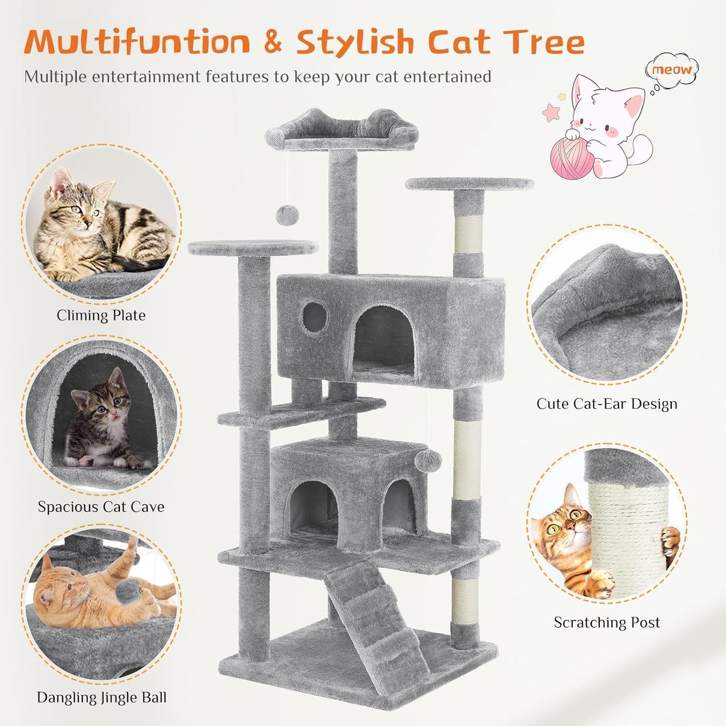Pink Cat Tree Tower - Multi-level With Sisal Grab Post, Indoor Cat Apartment