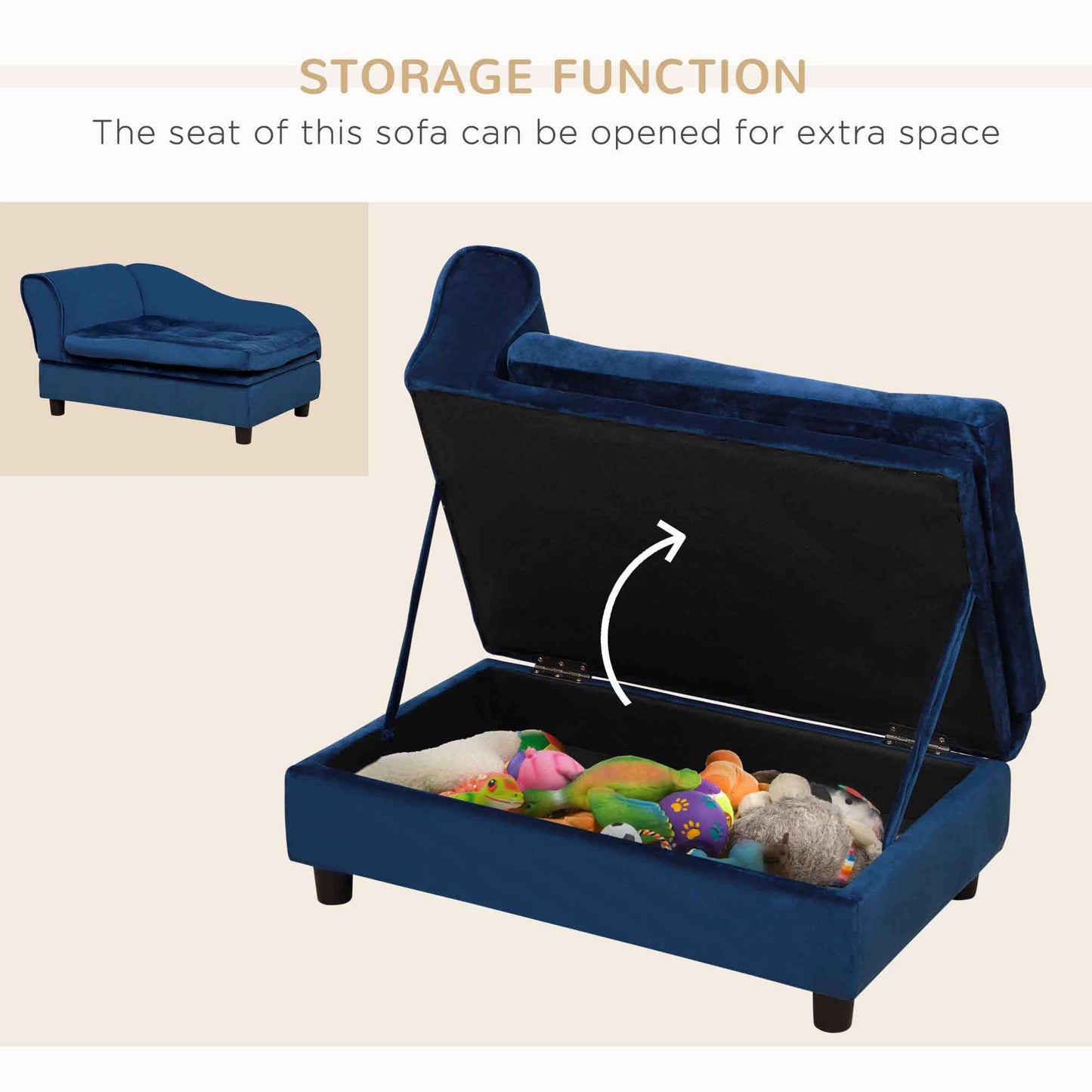 PawHut Luxury Small Dog Sofa Bed with Hidden Storage - Blue