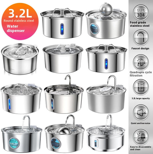 Ultra-Quiet, Cat Stainless Steel Drinking Fountain, Smart Water Feeder